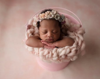 Hope pastel rainbow newborn tiny flower moss crown halo tieback rainbow baby headband photography prop