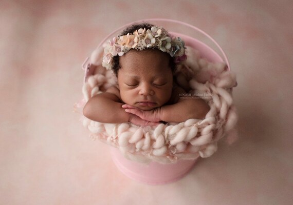 Hope pastel rainbow newborn tiny flower moss crown halo tieback rainbow baby headband photography prop