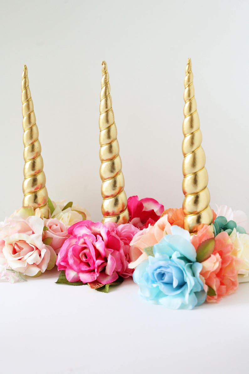 Unicorn horn for horse pony blush pink gold coral aqua flower clip image 1