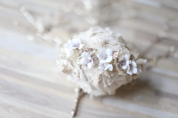 Swannie white winter gold petal newborn flower crown tieback baby headband