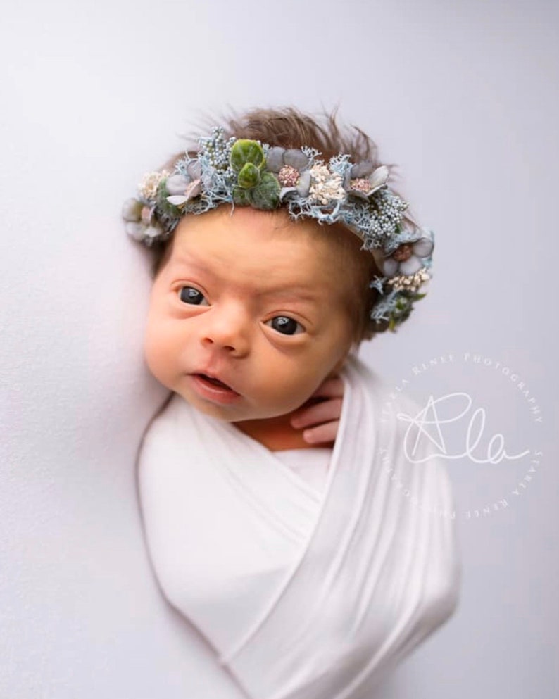 Clarke Dusty Blue Moss Vintage Flower Crown Newborn Headband Etsy