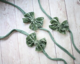 christmas evergreen velvet bow newborn headband tieback halo