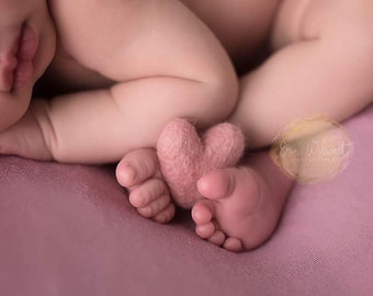 Single blush pink felted wool hearts heart newborn photography prop