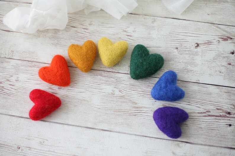 rainbow felted wool hearts newborn photography prop felt heart set image 4