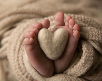 Single khaki tan felted wool hearts heart newborn photography prop