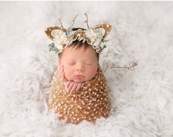 darling deer fawn flower crown and/or wrap halloween costume newborn prop