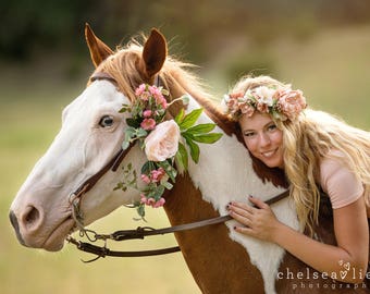 Blush boho horse bridle halter flower accessory mane tail flowers clip