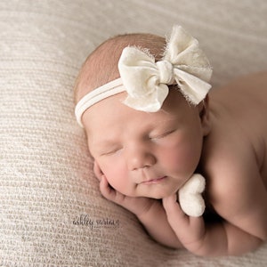 Ivory or White velvet bow newborn headband tieback halo