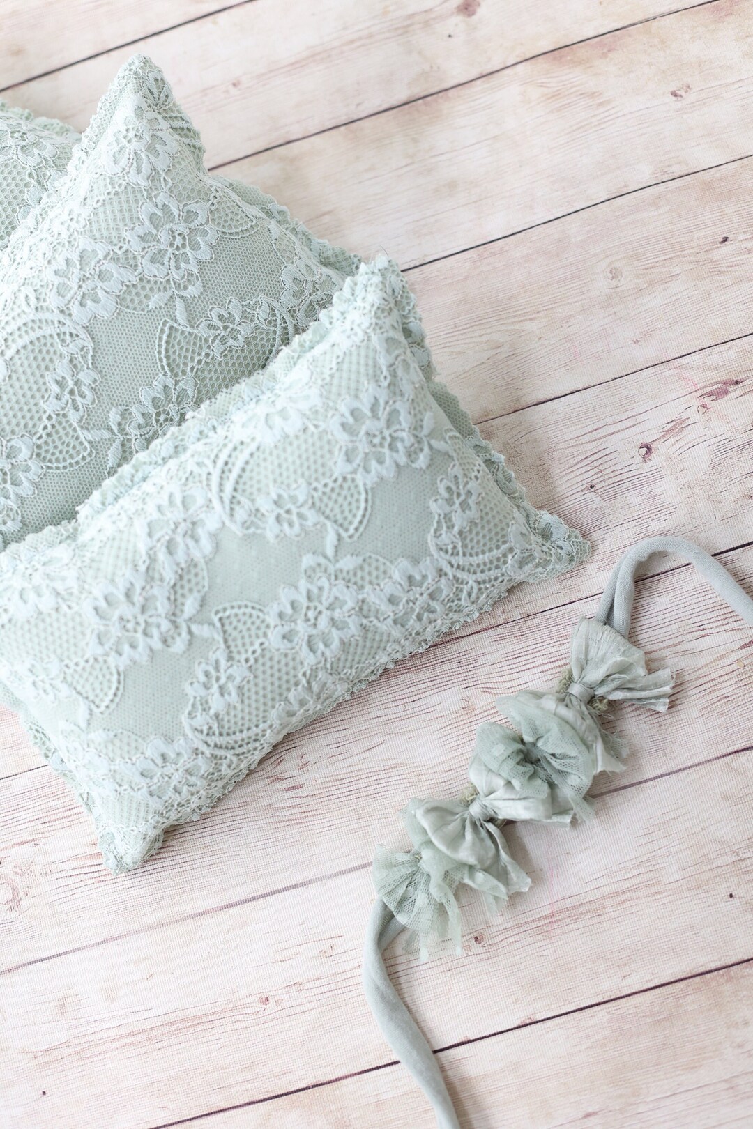 Judith SET Seafoam Sage Silk Chiffon Simple Bow Headband Tieback