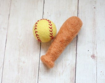 wool felted softball and bat newborn photography prop