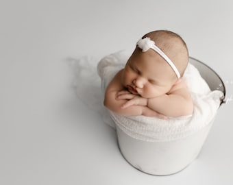 Amy adorable dainty white chiffon lace bow leaf newborn headband tieback halo