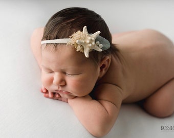 seascapes neutral knobby starfish pearl mermaid organic newborn tieback headband