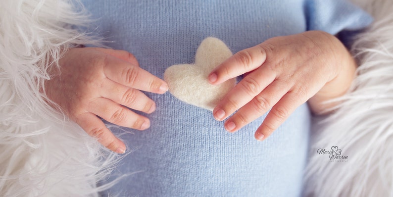 Single ivory felted wool hearts heart newborn photography prop image 4