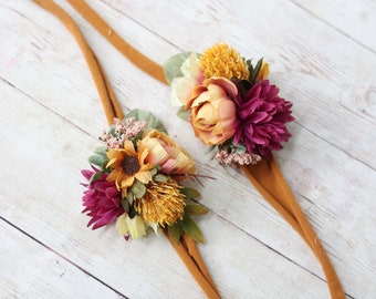 Melena fall plum mustard sunflower newborn flower crown tieback