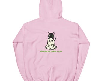 Invisible Illness Club Hoodie – Ghost Cat Graphic, Unisex Fit