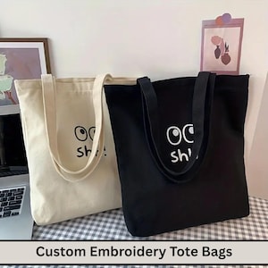 Custom Embroidered Tote Bag, Bachelorette Bags, Customized Text Tote Bag, Personalized Gift, Best Friend Gift, Bridesmaid Tote, Custom Totes