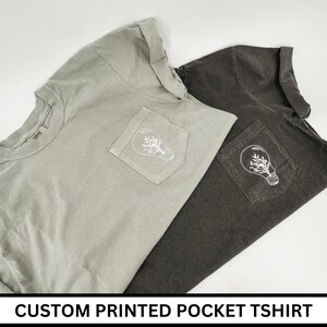 Custom Pocket Tshirt, Comfort Colors Pigment Dyed Unisex Pocket Sleeve Printed Tshirts, Personalized Tshirt Front And Back Print Design Gift