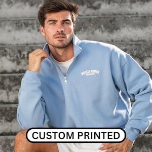 Custom Quarter Zip, Custom Printed Text Logo Sweatshirt, Monogram Zip Sweatshirt, Custom Business Logo 1/4 Zip Up Pullover, Branding Shirts
