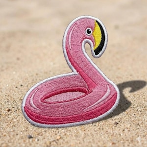Flamingo Float Embroidered Patch – Summer Pool Float Iron-On Patch for Backpack, Jacket, Hat, Tropical Beach DIY Gift
