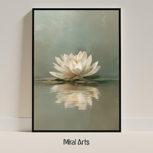 Sage Green Wall Art, Lotus Flower, Japandi Wall Art, Wabi Sabi Wall Art, Botanical Print, Spa Wall Art, Above Bed Art, Digital Download image 1