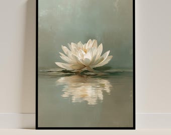 Salbei grüne Wandkunst, Lotus Blume, Japandi Wandkunst, Wabi Sabi Wandkunst, Botanische Wandkunst, Spa Wandkunst, Über dem Bett Kunst, digitaler Download