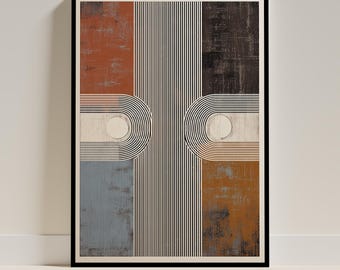 Mid Century Art, Modern Abstract Wall Art Printable, Geometric Neutral Retro Art, Minimalist Modern Wall Decor, Digital Download