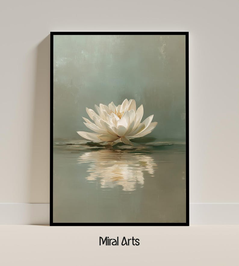 Sage Green Wall Art, Lotus Flower, Japandi Wall Art, Wabi Sabi Wall Art, Botanical Print, Spa Wall Art, Above Bed Art, Digital Download image 1