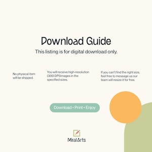 May include: A digital download guide with the text "Download Guide" and "This listing is for digital download only." Additional text includes information about the download and the Miral Arts logo.