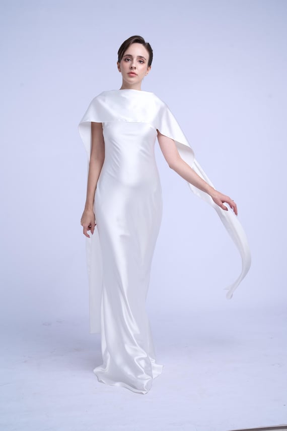 engagement dress with scarf Leely Women White Pleated Long Wedding Reception Dress with Neck Scarf A Line Sweetheart Sleeveless Engagement Dress