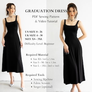 Digital PDF Sewing Patterns & PDF Instruction for Square Neck A-line Midi Dress by Huong&#39;s Handmade (Size US 0 - 26)