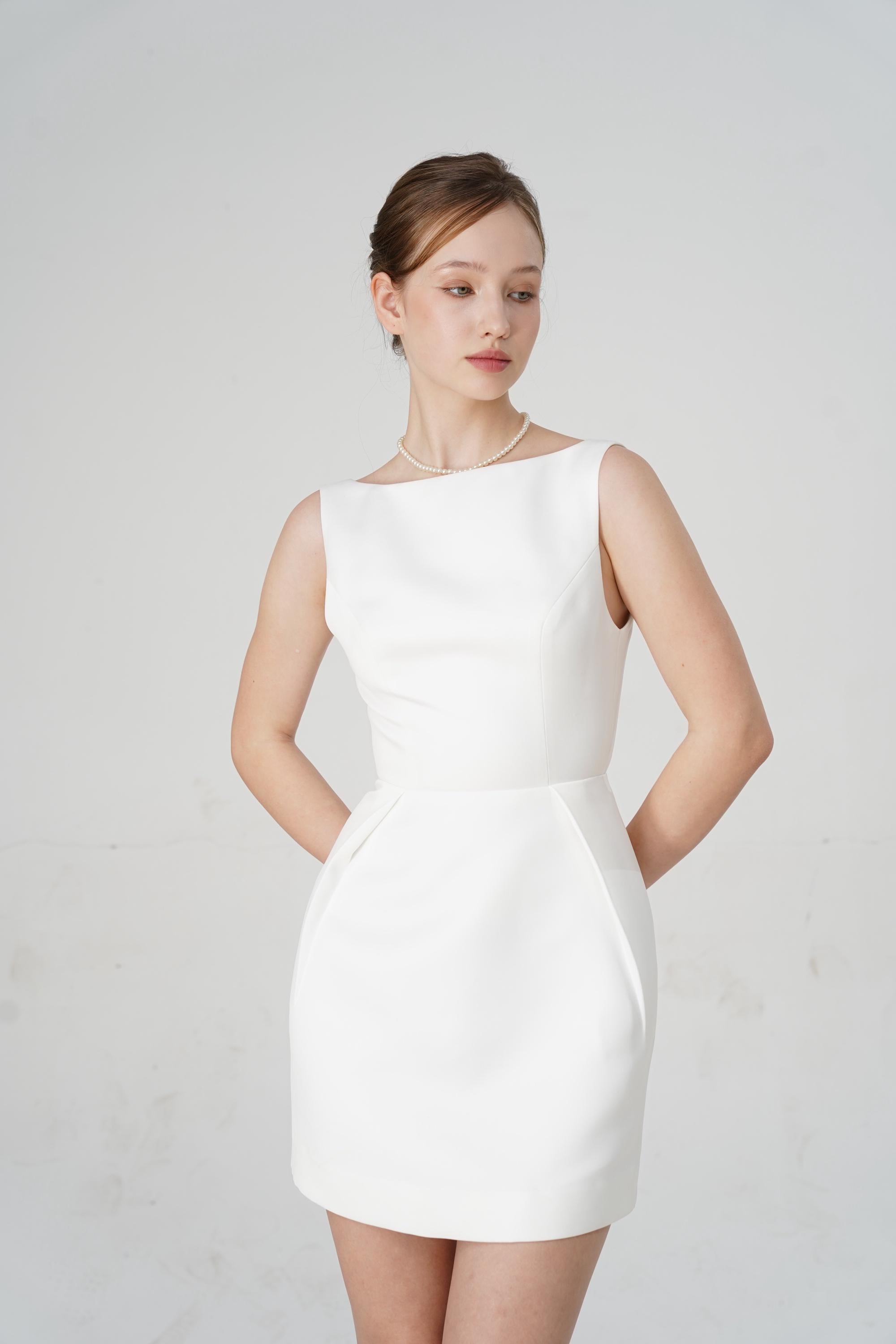 White Boat Neck Mini Dress - Etsy