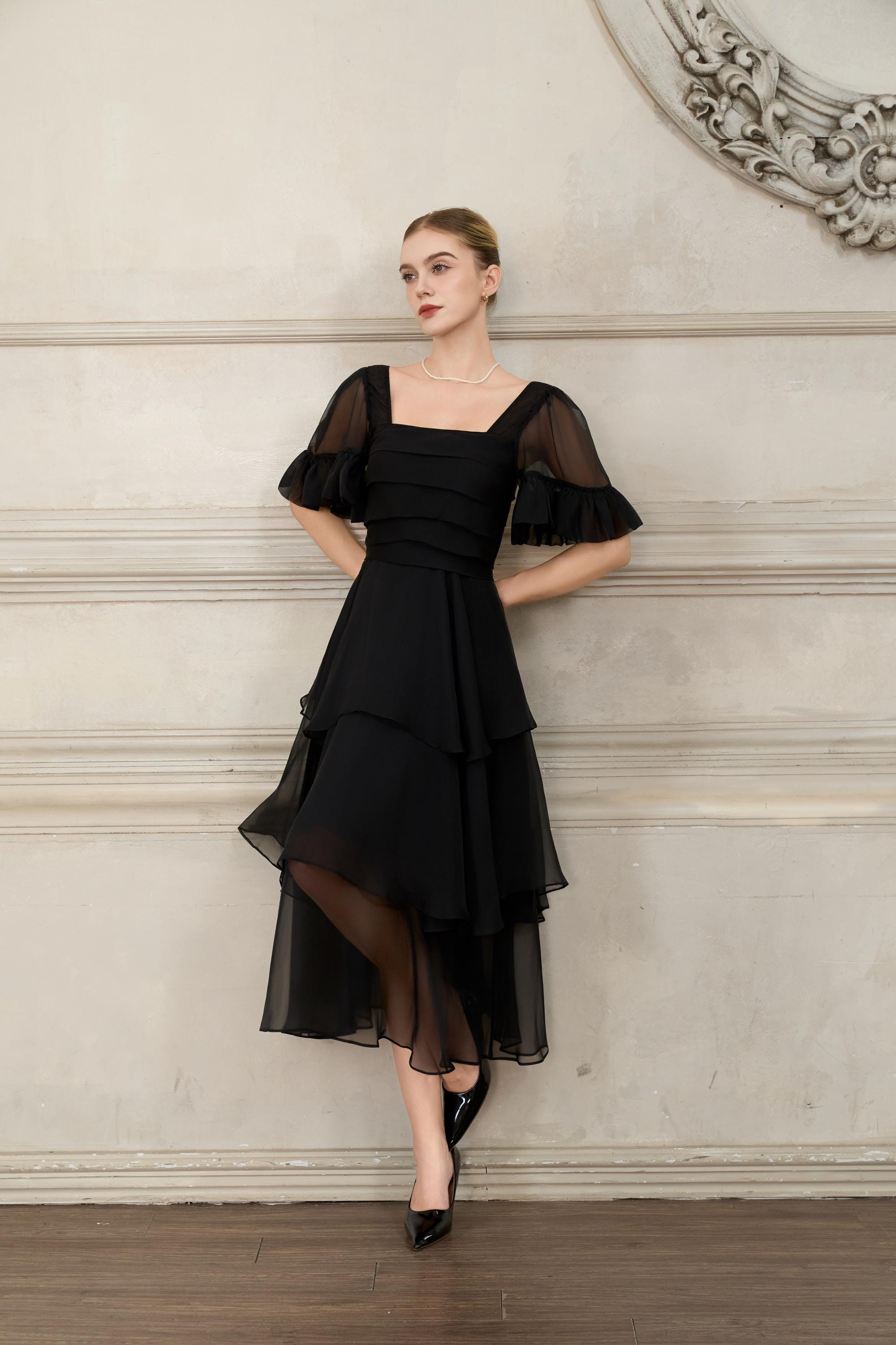 layered tier exaggerated frill dress Sheer Tiered Pink