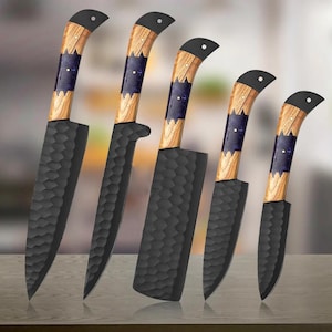 Handmade Kitchen knives Hand Forged Chef knives Set, 5Pcs Damascus Steel BBQ Chef Knife Set, Damascus Chef knife Anniversary & Birthday Gift