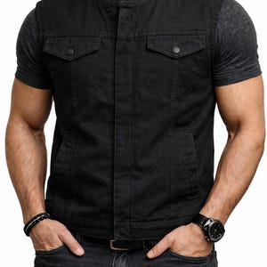 Handgefertigte Denim Biker Jacke Motorradjacke Streetwear Moto Weste