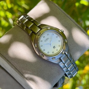 Vintage Fossil Blue Silver Tone Dial WR 100m Rotating Bezel 29mm AM-3302