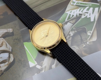 Vintage Disney Time Works 50 Years Celebration Gold Tone New Leather Band