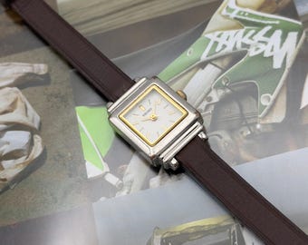 Vintage Seiko Two Tone White Dial Tank Calf Leather Band V401-5849