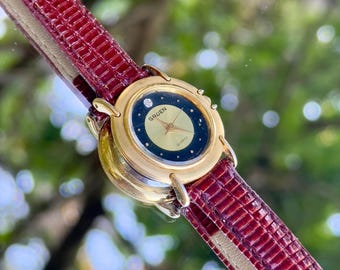 Bolso vintage Gruen dorado con diamantes, piel auténtica, 001-5Y30