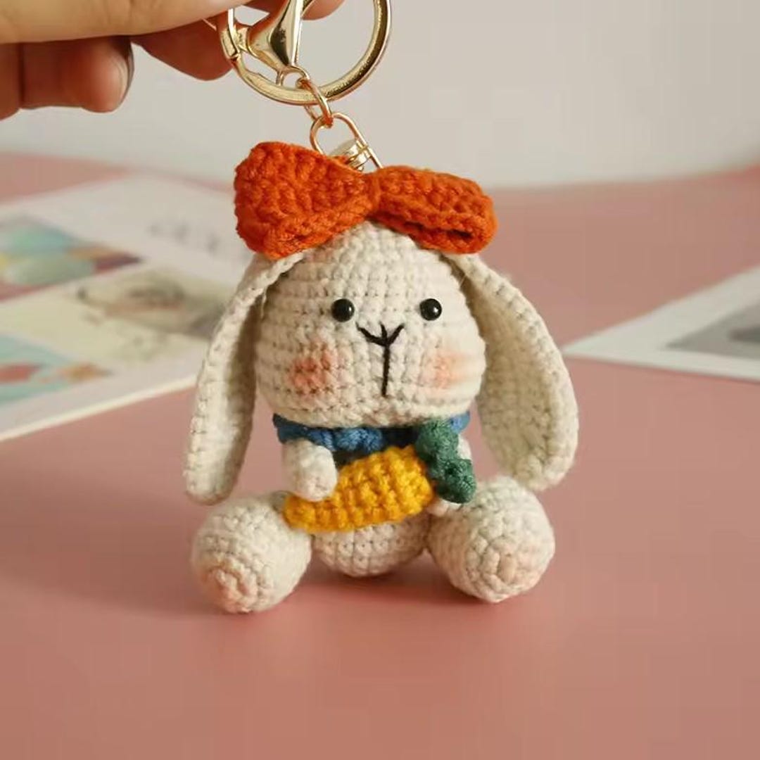 Cartoon Cute Lop-eared Rabbit Crochet Doll Key Chain Knit Toy Cute ...