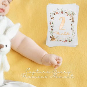 Cartes d'étapes imprimables pour bébé des bois – Accessoires photo pour jalons mensuels | Impressions pour bébés sur le thème de la forêt