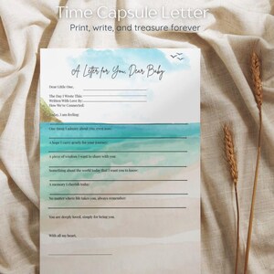 Carta de cápsula del tiempo para mi bebé / Carta imprimible conmemorativa para bebé / Recuerdo tierno para baby shower / Idea de regalo para recién nacido
