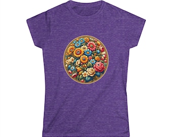 Floral Women's Softstyle Tee - Vibrant Botanical Design