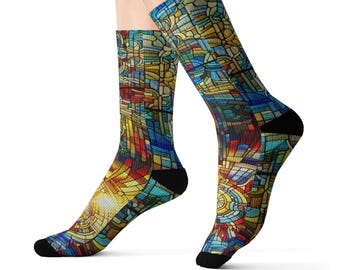 Stained Glass Socks - Artistic Colorful Footwear for Creative Souls