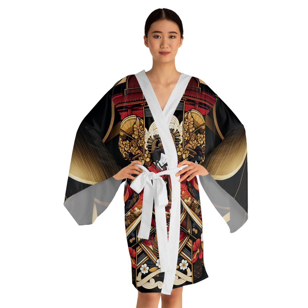 Floral Kimono Robe: Japanese-inspired Long Sleeve Polyester Bathrobe - Etsy