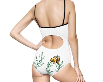 Fish in Seaweed Swimsuit: Women's One-Piece Cut-Out Swimwear