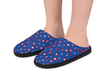 Women's Red, White, and Blue Star Pattern Slippers: Women's Cozy Indoor Loungewear