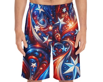 Patriotic Stars Men's Board Shorts: Summer Beach Wear