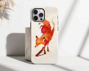 水彩画のようなキツネのスマホケース、iPhone 17 16 15 14 13 12 11 Pro Max、Samsung S25 S24 S23 S22 Ultra用美しいウッドランド保護カバー