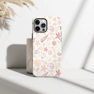 Vintage Seashell Pattern Phone Case, Beachy Tropical Phone Case, iPhone 16 15 14 13 12 11 Pro Max, Samsung S25 S24 S23 Plus Ultra