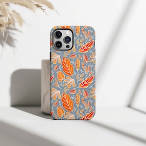 Autumn Leaves Phone Case, Fall leaf Phone Case, iPhone 16 15 14 13 12, Samsung S25 S24 S23, Orange Red Botanical Floral Design, Gift for Her